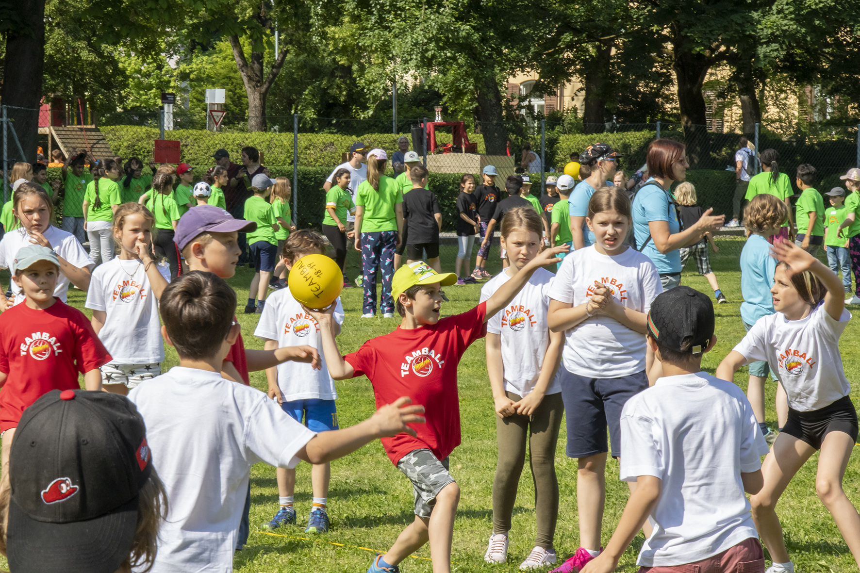 28 Klassen spielten im Schulgarten der Volksschule Saggen um den diesjährigen Teamball-Meistertitel.