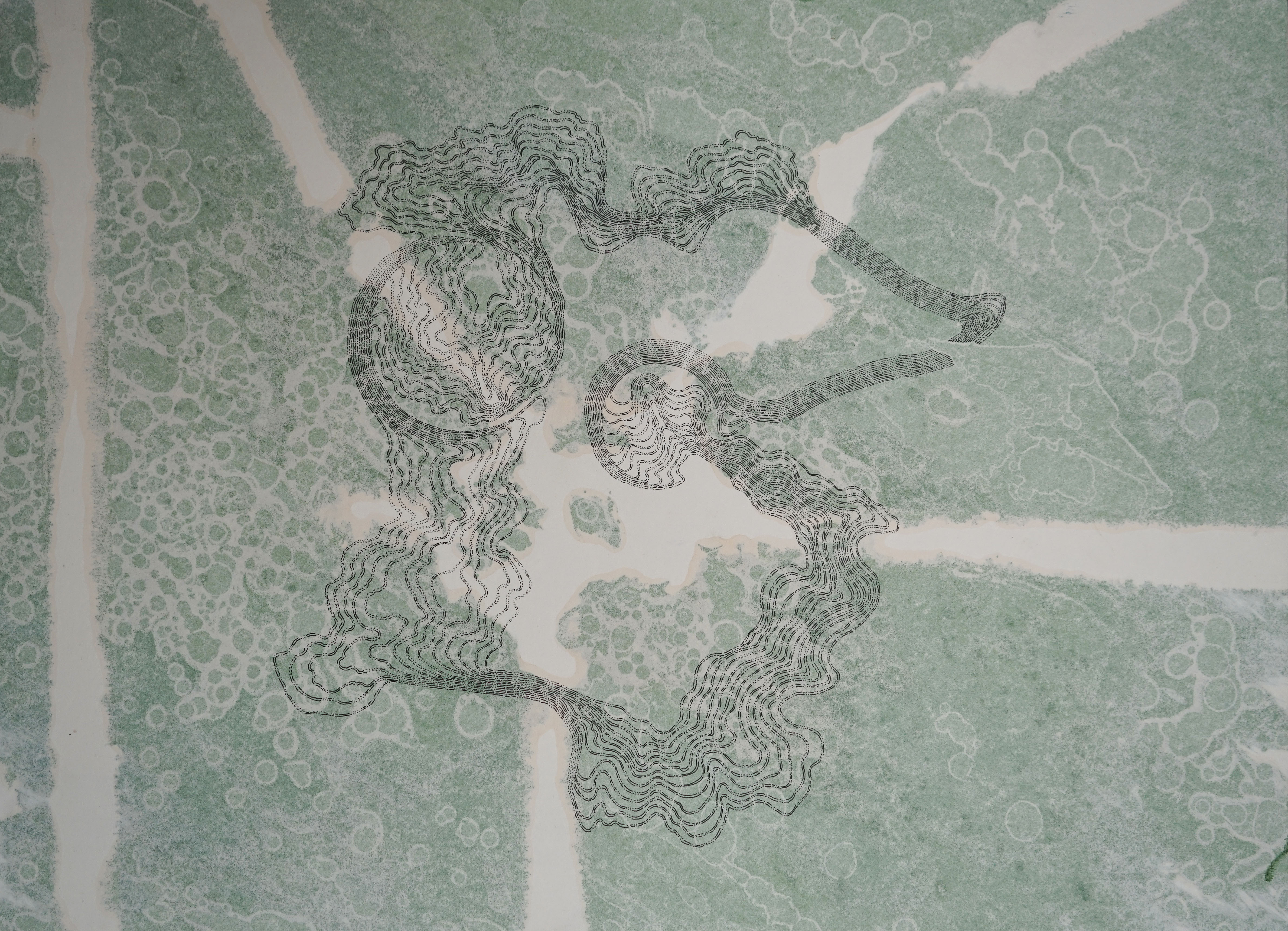 „Kopfmaschine“ von Benjamin Zanon: Seine filigranen Grafiken wie „Katalysator“ (Tusche auf Papier, 2019) sind bis 21. September in der Galerie Plattform 6020 zu sehen.