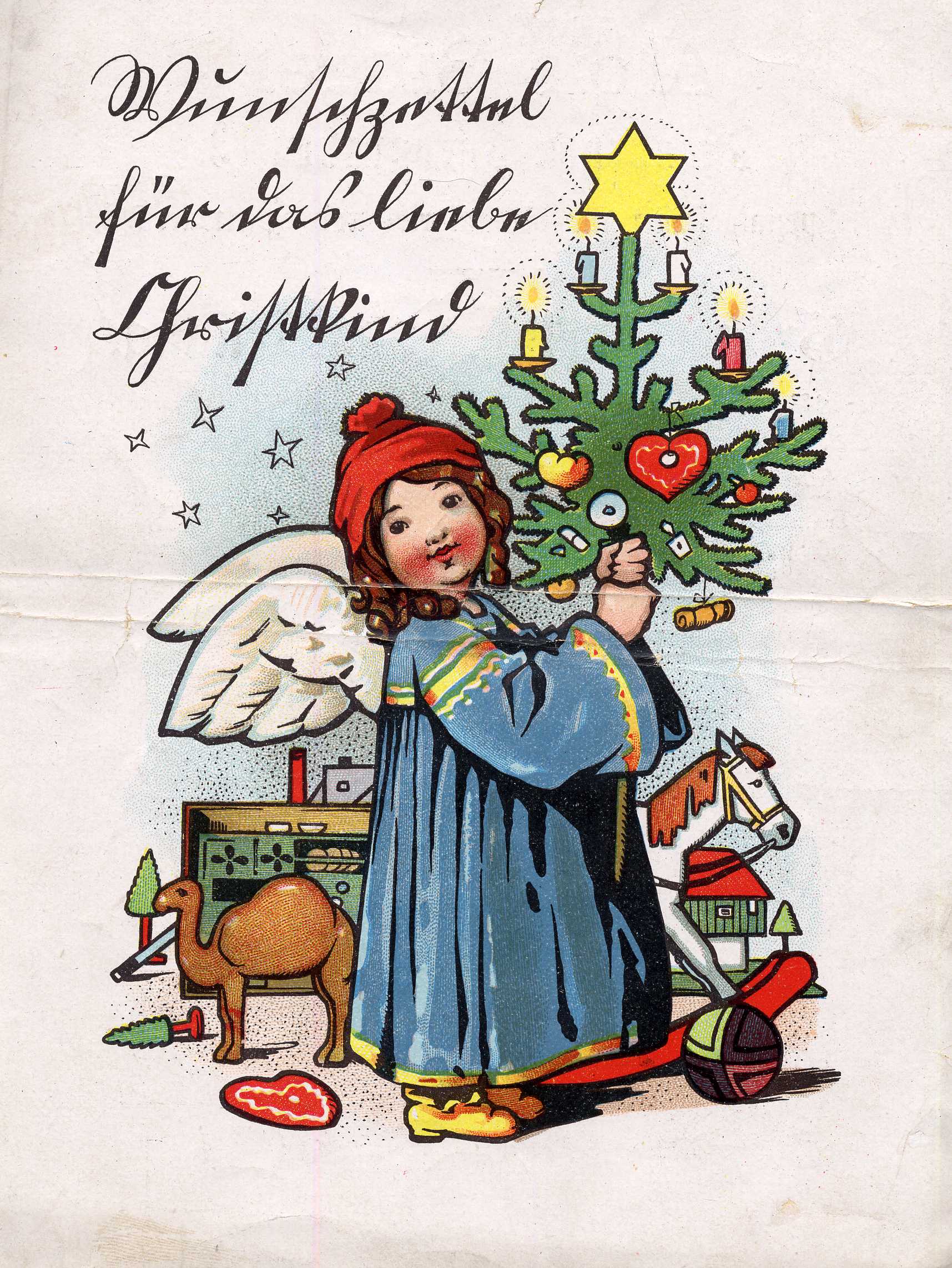 Hilde Hammerle schrieb 1914 einen Wunschzettel für das liebe Christkind. Firmenvordruck Spezialgeschäft für Galanterie- und Spielwaren Alois Singer Innsbruck, 1914