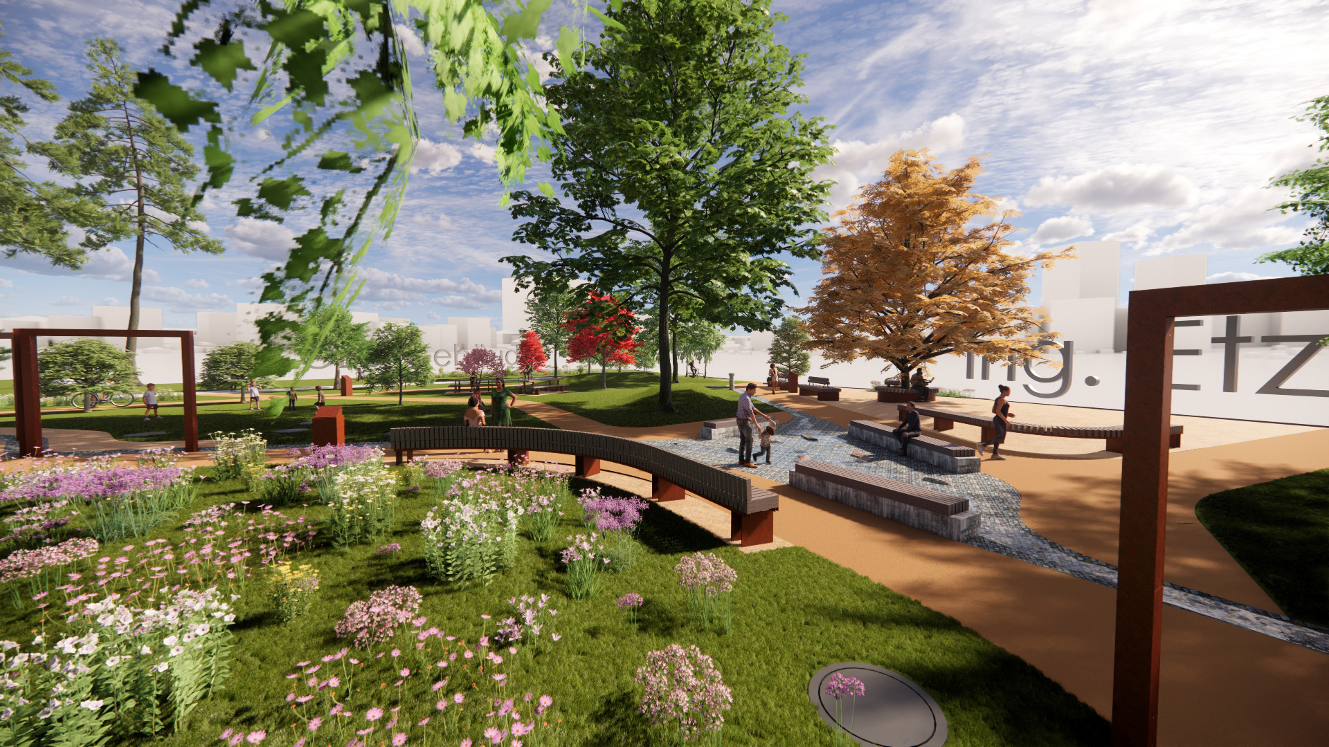 Ganz im Zeichen des Elements Wasser und mit mehr Grün präsentiert sich der neu gestaltete Park nach der Fertigstellung.