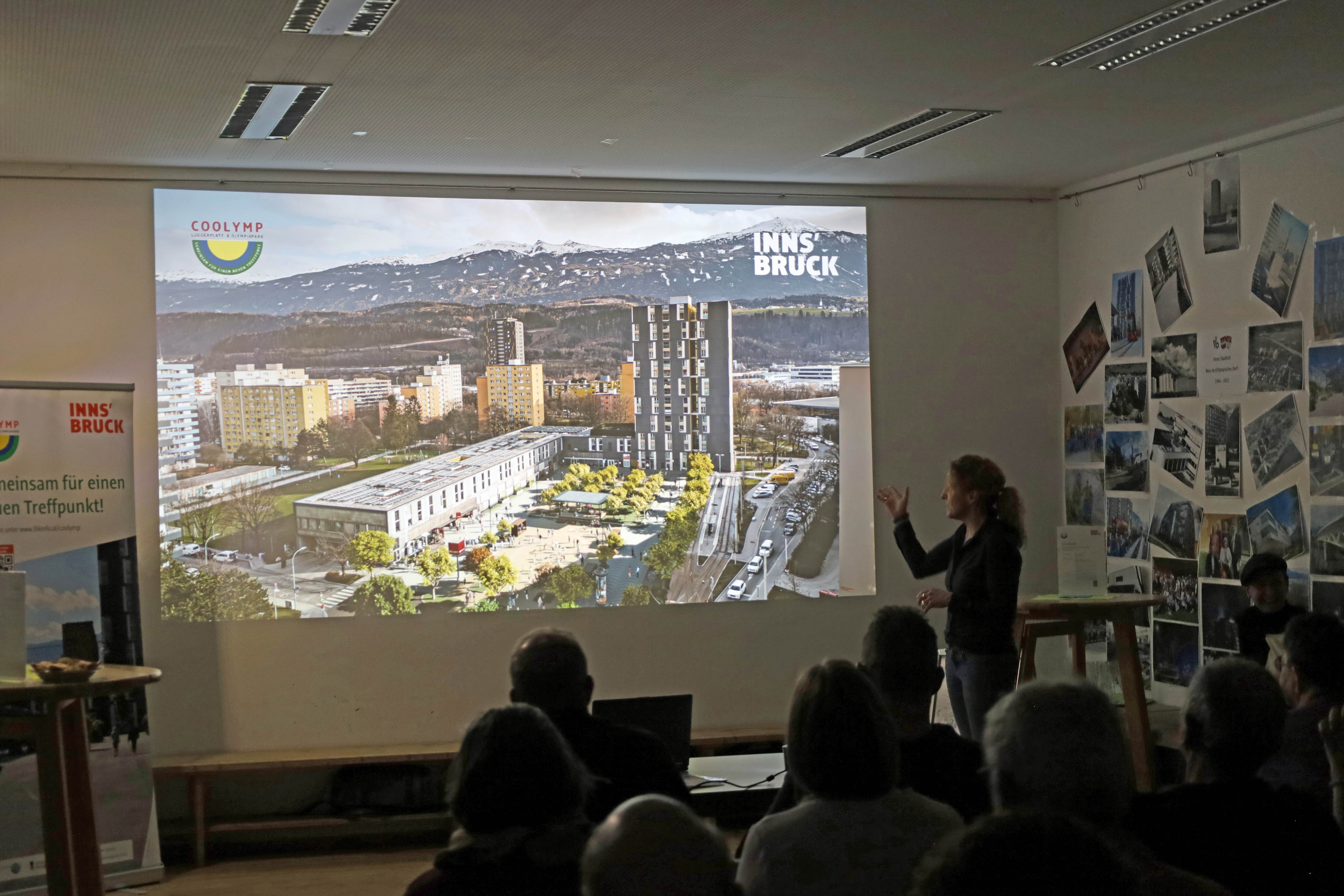 Projektleiterin Christine Schermer vor einer neuen Visualisierung des künftigen Platzes: "Vielen Dank an alle, die sich mit uns auf den Weg zum COOLYMP gemacht haben!"