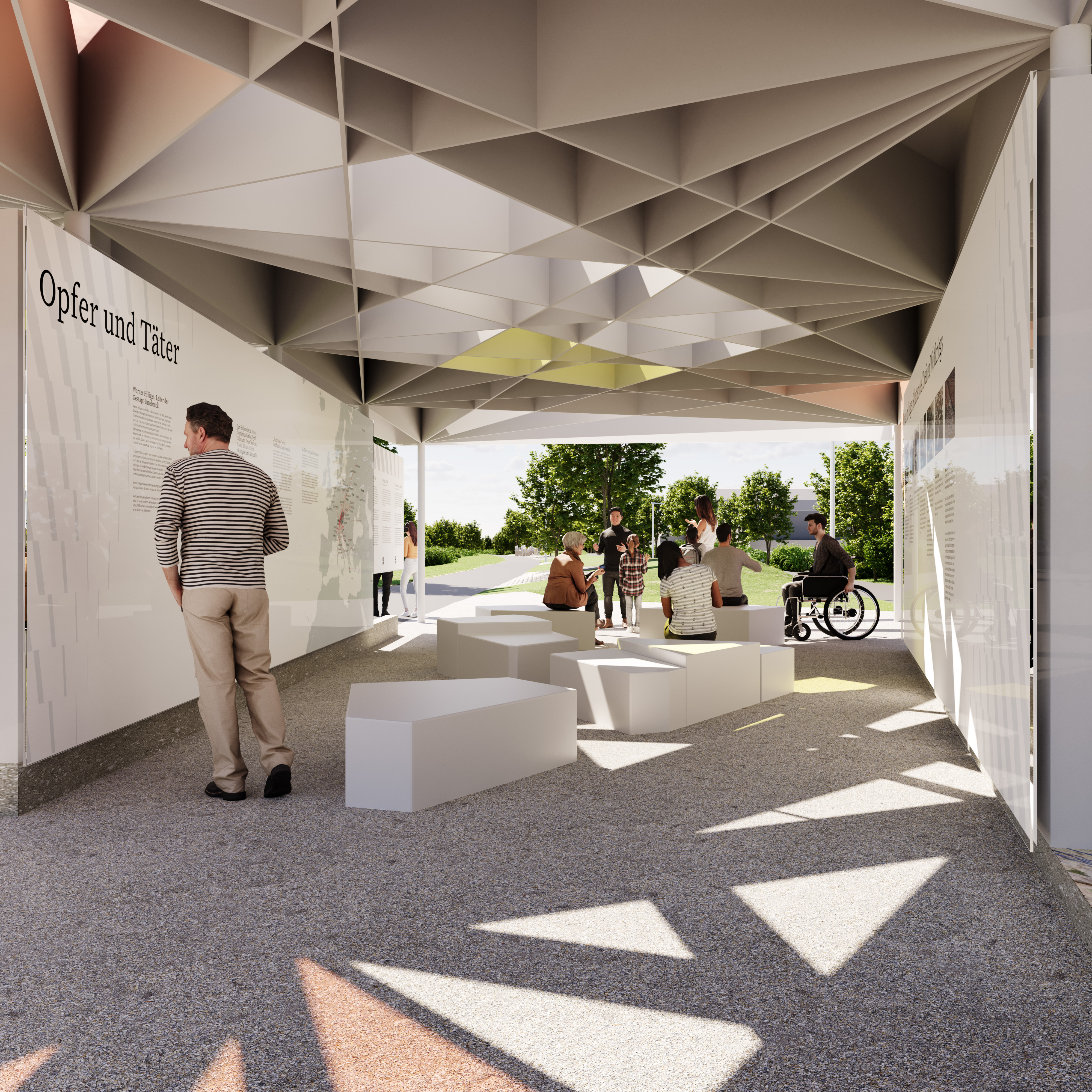 In Projektphase 2 wird der Pavillon errichtet, der Raum zur Reflexion bietet.