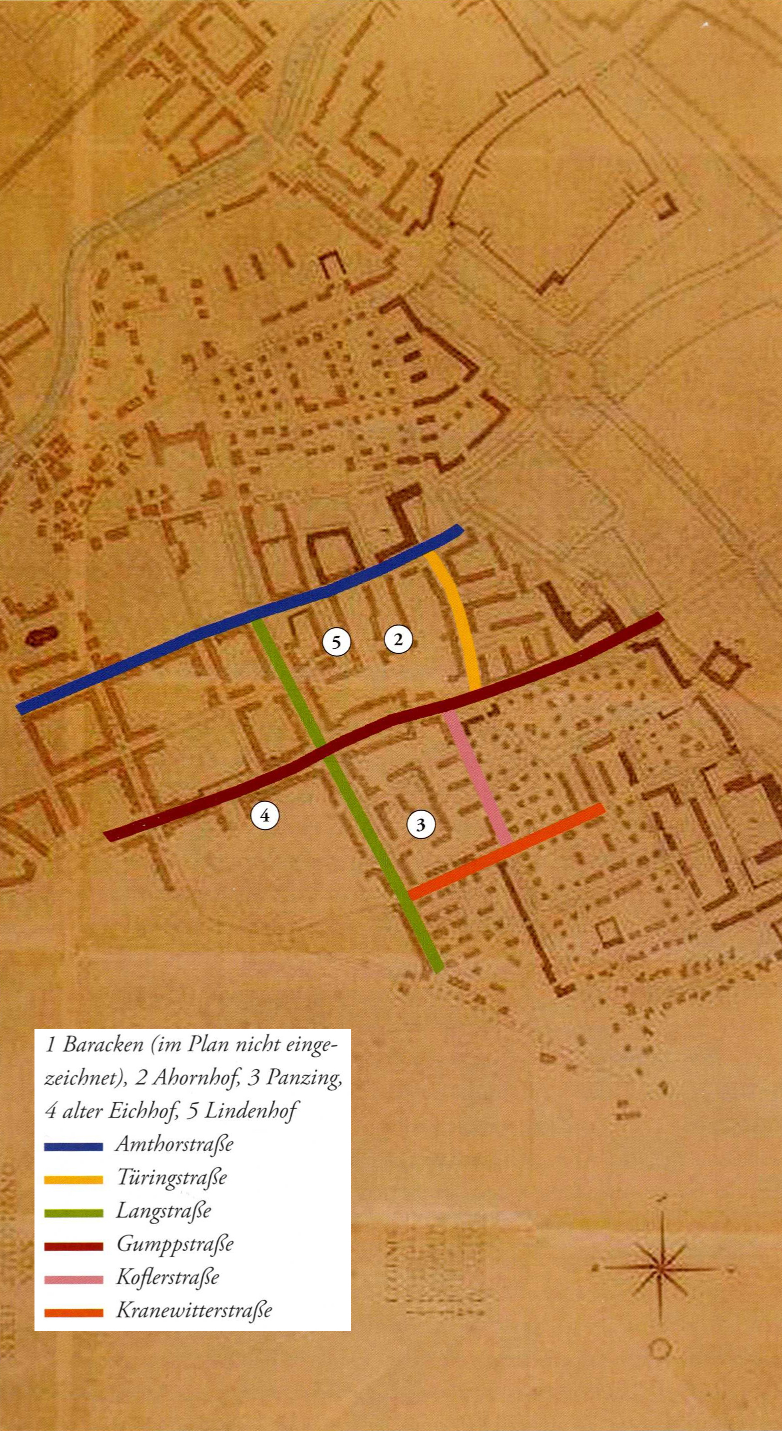 Der neue Stadtrand im Osten. Plan von Pradl mit eingezeichneten Südtiroler Siedlungen; 1940