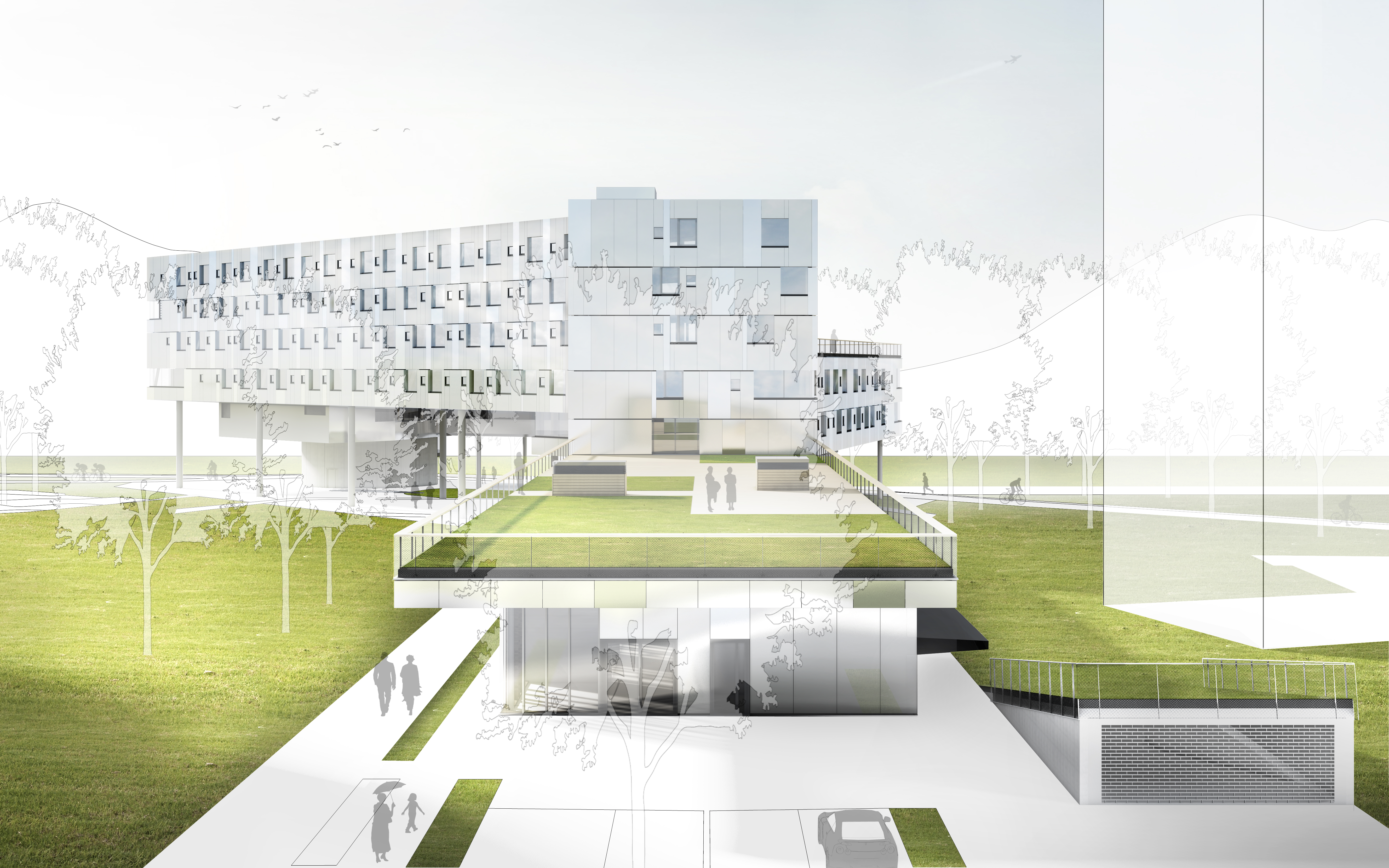 Die Visualisierung zeigt wie das Wohn- und Pflegeheim O-Dorf nach Fertigstellung aussehen wird.