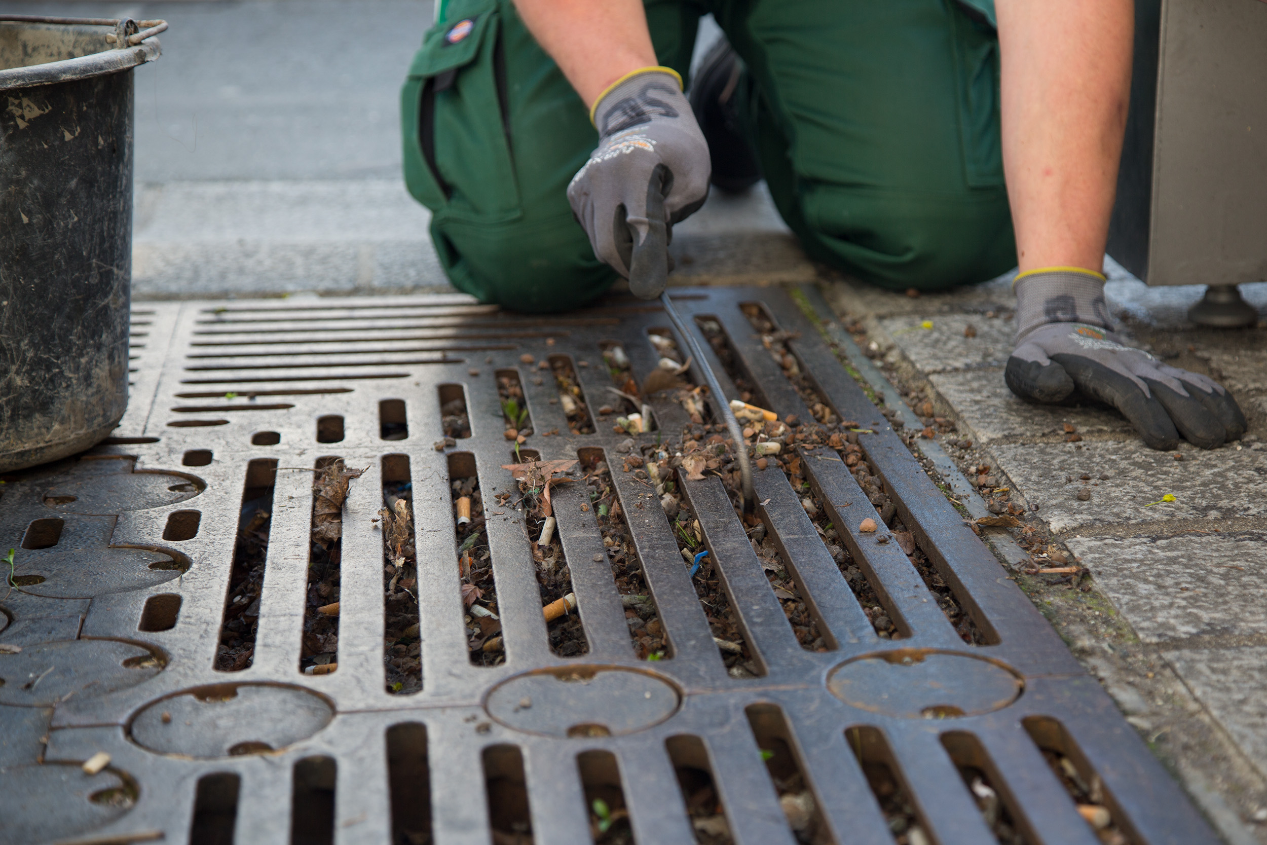 Die Reinigung der über 200 Baumscheiben erfolgt händisch durch die MitarbeiterInnen der städtischen Grünanlagen.
